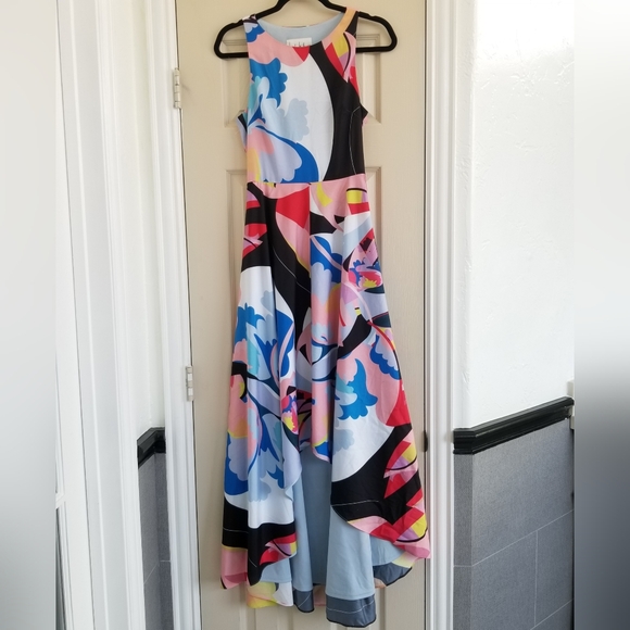 Nicole Miller New York Abstract Print Cutout-Back High-Low Dress - Picture 2 of 16